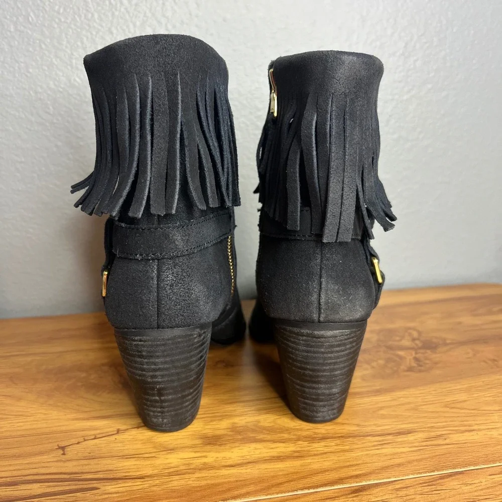 Lauren Ralph Lauren Mara Fringe Booties Sz 10 Black Leather Western Ankle Boots